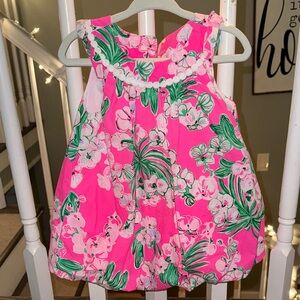 Floral Pink and Green Sleeveless Dress